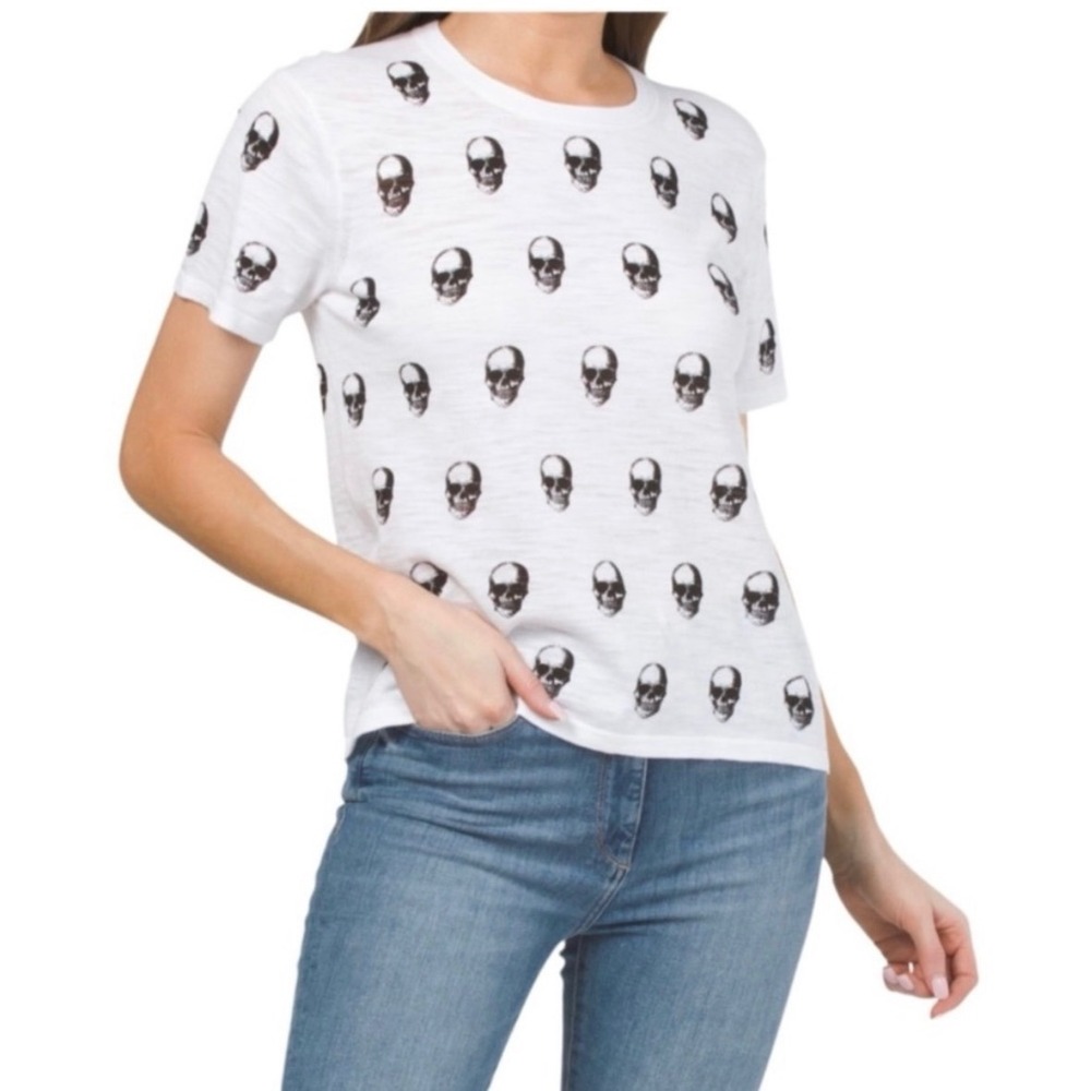 Skull Cashmere SusieWhite Skull Print Slub Cotton Short Sleeve T-Shirt Medium